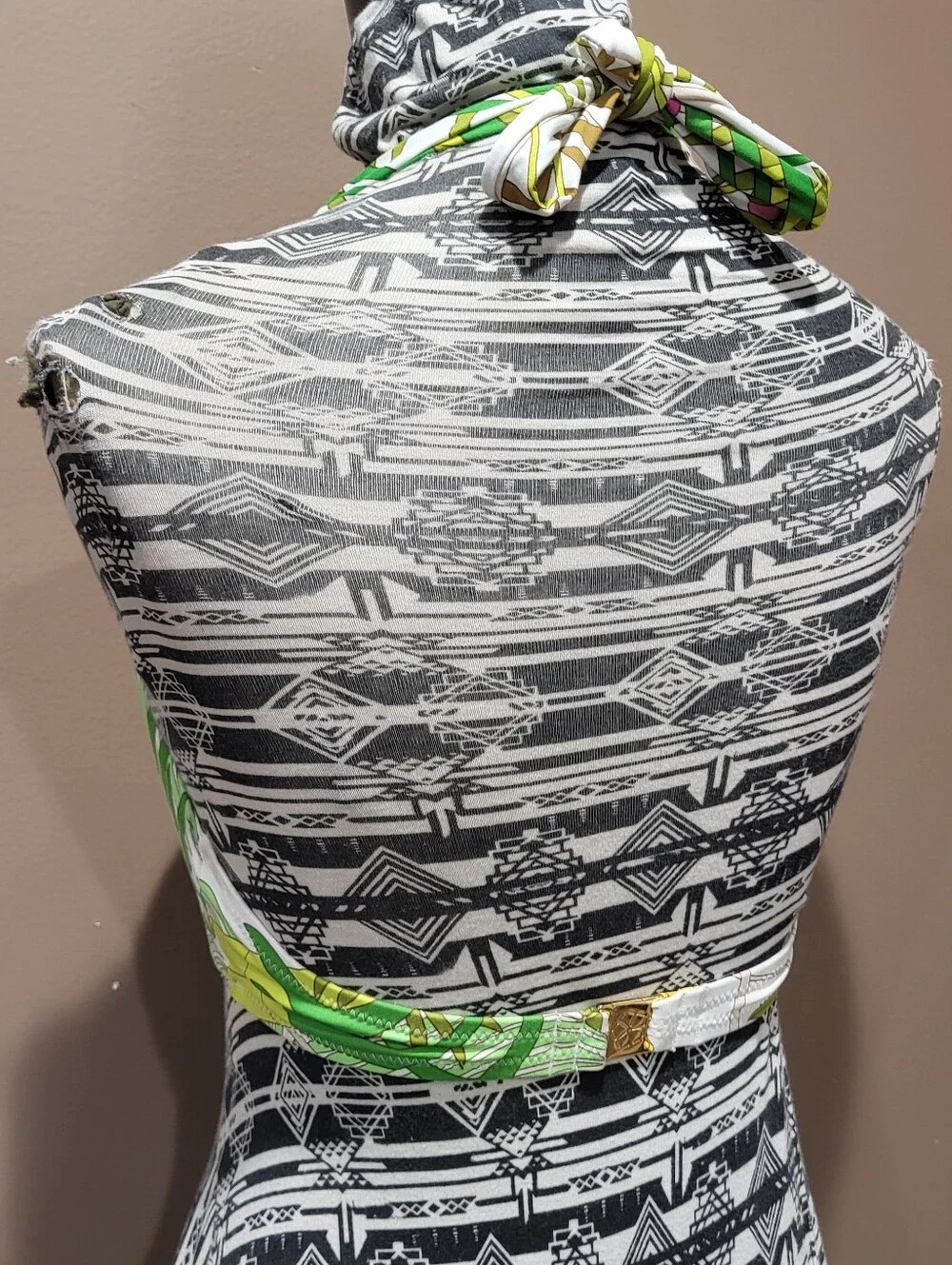 Trina Turk It's Bananas Twist-Front Halter Bikini Top - White & Green Tropical